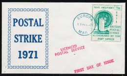 GB STRIKE MAIL COVER (PUBLIC MAIL EUROPA MAIL SERVICE UNITED NATIONS UN UNO ONZ 2ND ISSUE 15P BLUE GREEN FDC 15 FEB 1971 - Ortsausgaben