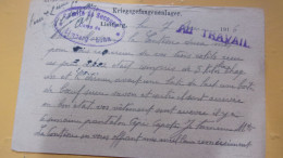 WWI KRIEGSGEFANGENENDUNG  LIMBURG LAHN  GEFANGENEN  CAMPS DE PRISONNIERS CACHET AU TRAVAIL - Kriegsgefangenenpost