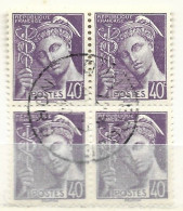 FRANCE N° 413 40C VIOLET TYPE MERCURE BLOC DE 4 OBL - Used Stamps