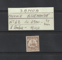 SAMOA - Colonie ALLEMANDE - 1 Timbre Neuf * - N° 42 De 1900 - Yacht Impérial Hobenzolern . 3p. Brun  - 2 Scan - Samoa