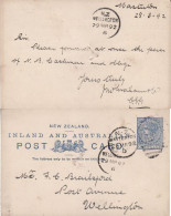 NEW ZEALAND 1892 POSTCARD SENT FROM MASTERTON - Covers & Documents
