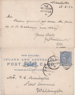 NEW ZEALAND 1892 POSTCARD SENT FROM MASTERTON - Storia Postale