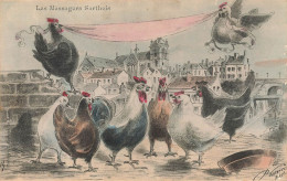 Le Mans * CPA Illustrateur Bouveret éditeur 1904 * Les Messagers Sarthois * Poules Coqs Voyageurs * Colombophilie ? - Le Mans