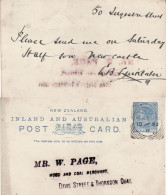 NEW ZEALAND 1892 POSTCARD SENT FROM WELLINGTON - Briefe U. Dokumente