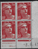 France Yvert 714b ** Marianne De Gandon 2,4 I Vermillon F Sans Barre Médiane Coin Daté Du 8,6,45 - Unused Stamps