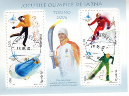 ROMANIA 2006 : TORINO WINTER OLYMPICS, Used Souvenir Block - Registered Shipping! - Oblitérés