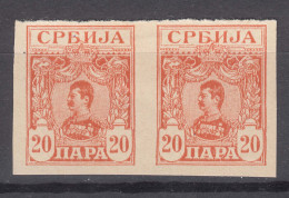 Serbia Kingdom 1901/1903 Mi#56 U Imperforated Pair On Fine Paper, No Gum As Issued With Hinge Mark - Servië