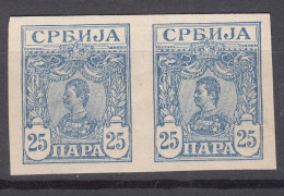 Serbia Kingdom 1901/1903 Mi#57 U Imperforated Pair On Fine Paper, No Gum As Issued With Hinge Mark - Serbien