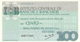 MINIASSEGNO IST.CENTRALE BANCHE L.100 BANCA FEDERICO DEL VECCHIO FDS (HC1605 - [10] Checks And Mini-checks