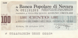 MINIASSEGNO BANCA POP NOVARA L.100 ASS COMM NOVARA FDS (HC1608 - [10] Checks And Mini-checks