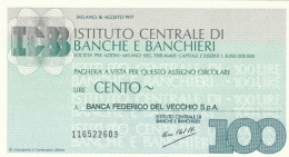 MINIASSEGNO IST.CENTRALE BANCHE L.100 BANCA FEDERICO DEL VECCHIO FDS (HC1604 - [10] Checks And Mini-checks