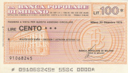 MINIASSEGNO BANCA POP MILANO L.100 AUTOSTRADE FDS (HC1602 - [10] Checks And Mini-checks