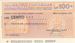 MINIASSEGNO BANCA POP MILANO L.100 AUTOSTRADE FDS (HC1601 - [10] Checks And Mini-checks