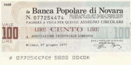 MINIASSEGNO BANCA POP NOVARA L.100 ASS IND LOMBARDA FDS (HC1595 - [10] Checks And Mini-checks