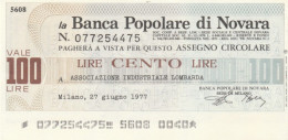 MINIASSEGNO BANCA POP NOVARA L.100 ASS IND LOMBARDA FDS (HC1596 - [10] Checks And Mini-checks