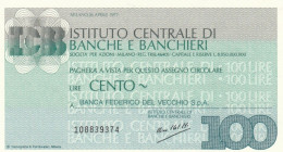 MINIASSEGNO IST.CENTRALE BANCHE L.100 BANCA FEDERICO DEL VECCHIO FDS (HC1592 - [10] Checks And Mini-checks