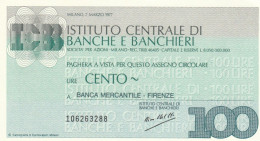 MINIASSEGNO IST.CENTRALE BANCHE L.100 BANCA MERCANTILE FDS (HC1589 - [10] Checks And Mini-checks