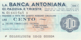 MINIASSEGNO BANCA ANTONIANA L.100 UN COMM TRIESTE FDS (HC1593 - [10] Checks And Mini-checks