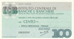 MINIASSEGNO IST.CENTRALE BANCHE L.100 BANCA MERCANTILE FDS (HC1587 - [10] Checks And Mini-checks