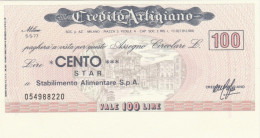 MINIASSEGNO CREDITO ARTIGIANO L.100 STAR FDS (HC1580 - [10] Checks And Mini-checks