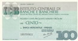 MINIASSEGNO IST.CENTRALE BANCHE L.100 BANCA MERCANTILE FDS (HC1585 - [10] Checks And Mini-checks