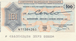 MINIASSEGNO ISTI.BANCARIO ITALIANO L.100 AUTOSTRADE FDS (HC1582 - [10] Checks And Mini-checks