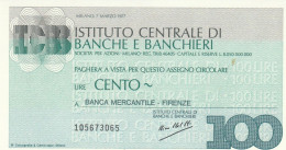 MINIASSEGNO IST.CENTRALE BANCHE L.100 BANCA MERCANTILE FDS (HC1574 - [10] Checks And Mini-checks