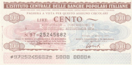 MINIASSEGNO IST.CENTR.BANCHE POPOLARI ITALIANE L.100 AUTOSTRADE FDS (HC1565 - [10] Checks And Mini-checks