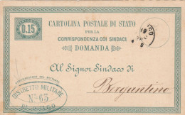 INTERO POSTALE C.15 CORRISPONDENZA COI SINDACI DOMANDA 1876-CAT.LASER 4 (HC155 - Entero Postal