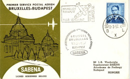 Sabena - Premier Service Postal Aérien Bruxelles-Budapest - Elsö Légijarat - 13 Mars 1957. - Lettres & Documents
