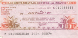 MINIASSEGNO BANCO CHIAVARI L.100 ASS COMM GE CIRC (HP389 - [10] Checks And Mini-checks