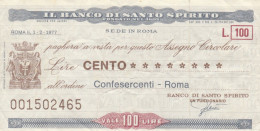 MINIASSEGNO BANCO SANTO SPIRITO L.100 CONFES ROMA CIRC (HP388 - [10] Checks And Mini-checks