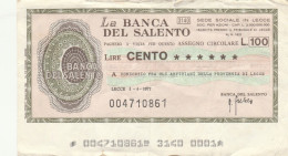 MINIASSEGNO BANCA DEL SALENTO L.100 ARTIG LECCE CIRC (HP390 - [10] Checks And Mini-checks