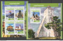 Ls745 2017 Solomon Islands Lighthouses Marine Life #4471-75 1Kb+1Bl Mnh - Marine Life