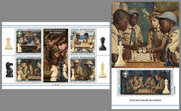 GUINEA REP. 2023 MNH Scouts Playing Chess Pfadfinder Schach M/S+S/S – OFFICIAL ISSUE – DHQ2350 - Echecs