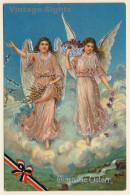 Gesegnete Ostern / Happy Easter - Glitter Angels (Vintage PC 1917) - Anges