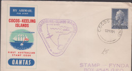 AUSTRALIA - 1955 - QANTAS FLIGHT COVER TO COCOS KEELING ISLANDS - Covers & Documents