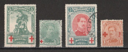 Belgique 1914-15 : Timbres Yvert & Tellier N° 126 - 129 - 132 Et 150 Oblitérés (*) - 1914-1915 Red Cross