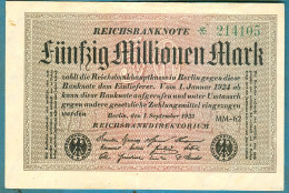 50000000 Mark 1.9.1923 Serie MM-62 Wmk. Hakensterne - 50 Millionen Mark