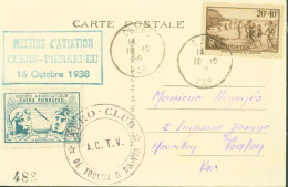 Cachet & Vignette Meeting D'aviation Cuers Pierrefeu 16 10 1938 Cachet Aéro Club ACTV De Toulon & Du Var YT 345 - 1927-1959 Lettres & Documents