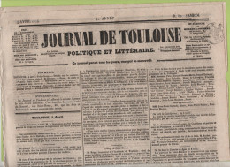 JOURNAL TOULOUSE 04 04 1846 - HOSPICES DE TOULOUSE - SAINT GIRONS - CONDOM - ST ETIENNE OUTRE-FURENS ARMEE TIRE OUVRIERS - 1800 - 1849