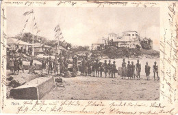 AXIM Ghana Belebter Strand Mit Einheimischen Im Hintergrund Villen U Palast A D Höhe Ankunftsstempel 5.11.1904 Mannheim - Ghana - Gold Coast