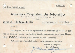 Portugal ,1957 , Ateneu Popular De Montijo  Commercial Mail , Montijo Postmark - Portogallo