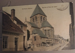 CORBENY 02 - CPA EGLISE ET RUE DE LAON - RARE COLORISEE ET TRES BELLE ANIMATION - Sonstige & Ohne Zuordnung