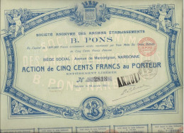 ANCIENS ETABLISSEMENTS B.PONS - NARBONNE -  ANNEE 1921 - Other & Unclassified