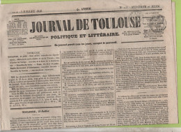 JOURNAL DE TOULOUSE 22 07 1846 - ELECTIONS MAIRIE - SAINT YBARS - BEDEILHAC - MALTE - BOMBAY / CALCUTTA - DONIZETTI - 1800 - 1849