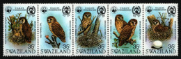 Swaziland 1982 - Mi-Nr. 398-402 ** - MNH - Eulen / Owls - Gefaltet / Folded (1) - Swaziland (1968-...)