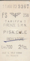 BIGLIETTO TRENO EDMONSON FIRENZE PISA L.700 1973 (BY1320 - Europe