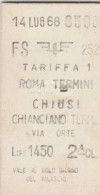 BIGLIETTO TRENO EDMONSON CHIUSI CHIANCIANO L.1450 1968 (BY1232 - Europe