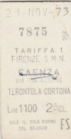 BIGLIETTO TRENO EDMONSON FIRENZE TERENTOLA CORTONA L.1100 1973 (BY1209 - Europe